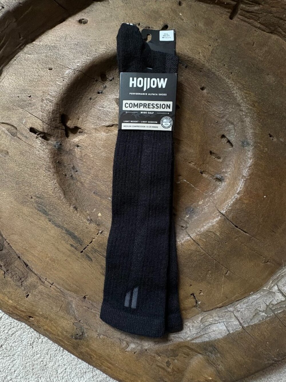 Hollow black alpaca compression socks wide calf medium compression men's XL READ